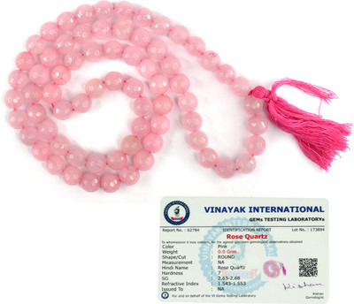 CRYSTU Certified Natural Rose Quartz 10mm 66 Faceted Bead Jaap Mala Necklace for Unisex Rose Quartz Stone Chain