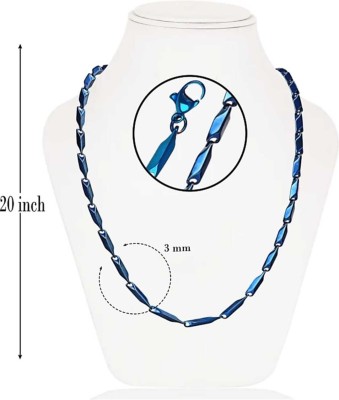 R JEWELS Blue Rice Design Neck Chain For Men & Boys Titanium Plated Stainless Steel Chain