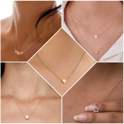 ELCETRATD JEWELLERY shimmering beautiful pack of 5 combo necklace for women and girls Cubic Zirconia Gold-plated Plated Brass Necklace