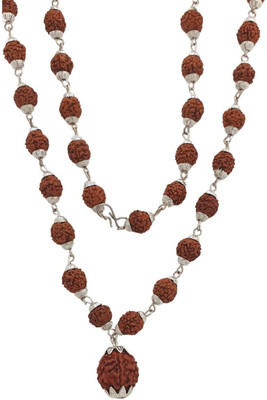 Plus Treasure Most Demanded Bhagwan Mahadev 5 Mukhi Rudraksha 5 Mukhi Rudraksha Mala Beads Silver Plated Brass, Alloy Chain