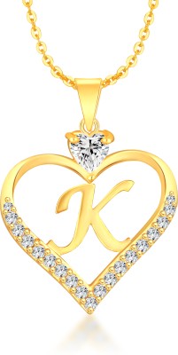 Heer Collection Heart Shape Alphabet 'K' Valentine Special Pendant Propose Wedding Anniversary Cubic Zirconia, Crystal Gold-plated Plated Brass, Copper Chain Set