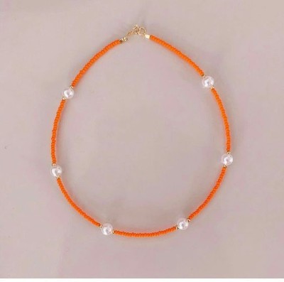 EKYA Ekya Orange Beads Choker With Pearls Glass Choker