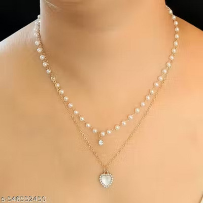 Oxcar Fancy Gold Plated Heart Shep Pendent And Golden Layered Chain-016 Gold-plated Plated Stainless Steel Necklace Set