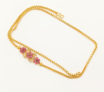 Dignify Jewels Amreican Diamond Gold Plated 24 Inch Mugappu thali Chain For Women and Girls Diamond Gold-plated Plated Copper Chain