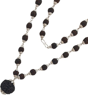 HAPPY CREATION Most Demanded Shiv Symbol 5 Mukhi Rudraksha Mala Beads Silver Plated Brass, Alloy Necklace