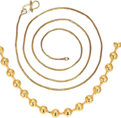 AanyaCentric 22inches Long Combo of 2 Gold-plated Plated Brass Chain