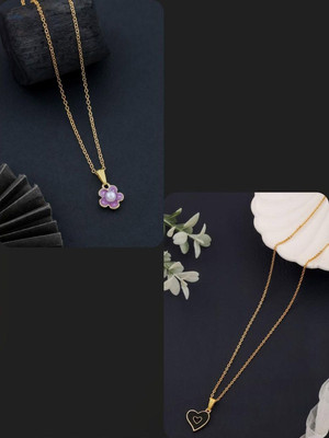 Dressberry SET OF 2 PENDANT CHAIN FOE GIRLS AND WOMEN Gold-plated Plated Brass Necklace Set