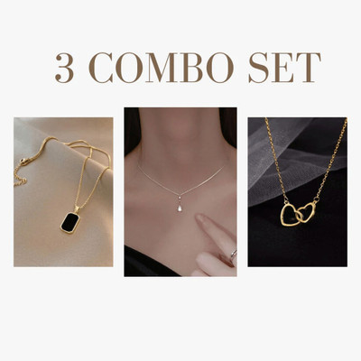 Opus Gems Black Rectangle, Drop and heart with heart Pendant Chain Gold-plated Plated Alloy Chain