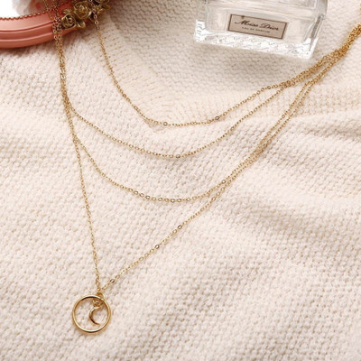 Vembley Trendy Four Layered Moon In Circle Pendant Necklace For Ladies Gold-plated Plated Alloy Necklace