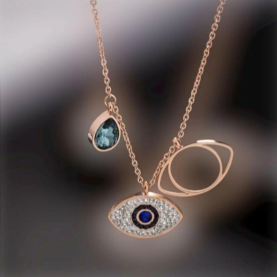 Happy Jewellery Gorgeous Evil Eye Pendant Chain For Women & Girls Sterling rose gold Plated Cubic Zirconia Gold-plated Plated Crystal, Alloy, Stainless Steel Necklace