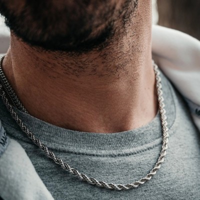 Happy Jewellery Fancy Thick Twisted Steel Metal Heavy Neck Chain for Men & Boys Silver Plated Silver Plated Alloy Chain