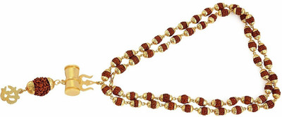 Ruhi Collection Religious Jewelry Lord Shiv OM Damru Locket With Puchmukhi Rudraksha Mala Gold-plated Plated Brass Chain Set