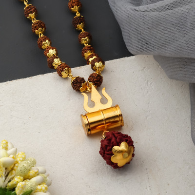 MK Gallery Tabij Trishul OM Rudraksha Mala Silver Plated Brass Chain Set