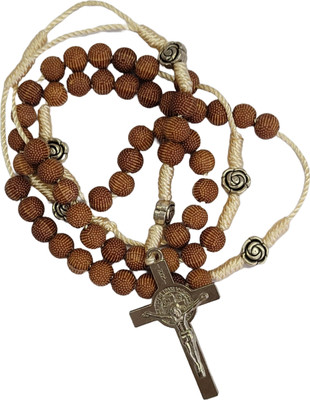 Divine Creations Rosary Wood Rosary with Roses after every Decade Wood Chain