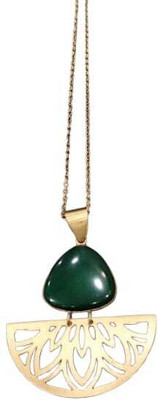 MESHVA Elegant Green Stone Geometric Pendant Necklace for Women Emerald Gold-plated Plated Alloy Chain Set