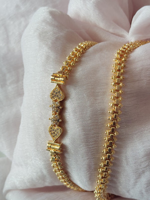 VRAJ FASHION JEWELLRY MUGAPPU CHAIN Cubic Zirconia Gold-plated Plated Brass Chain