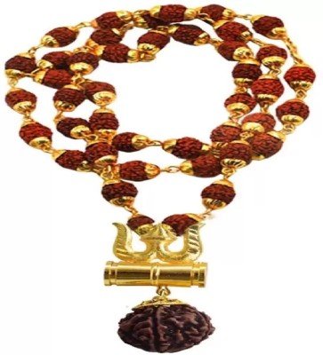 Ruhi Collection Religious Jewelry Lord Shiv Damru Locket With Puchmukhi Rudraksha Mala Gold-plated Plated Rudraksha, Stainless Steel Chain