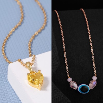 BOGHRA SALES BOGHRA SALES Pack of 2 Gold Plated Heart Necklace Pendant Chain for Girls,Women Diamond, Zircon Gold-plated, Rhodium Plated Mother of Pearl, Alloy Chain