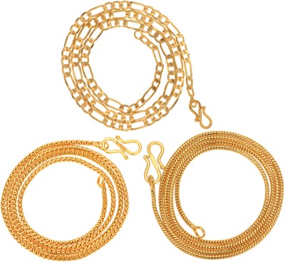 AanyaCentric Combo Pack of 3 Daily Casual Party wear Trendy Stylish Fancy Neck Mala Gold-plated Plated Brass Chain Set