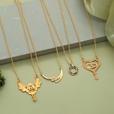 Kapidha Combo Pendant Chain for Women and Girls Gold-plated Brass Cubic Zirconia Gold-plated Plated Brass Necklace