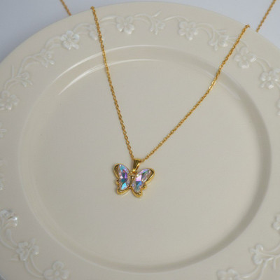 VR Divine Adorn Golden Butterfly Necklace with Multicolor Crystal Wings | Trendy Women’s Chain Gold-plated Plated Stainless Steel Chain Set