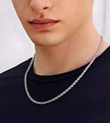 Minprice Pure Stainless Steel Silver 7mm Rope Necklace Chain for Men and Boys Sterling Silver Plated Alloy Chain
