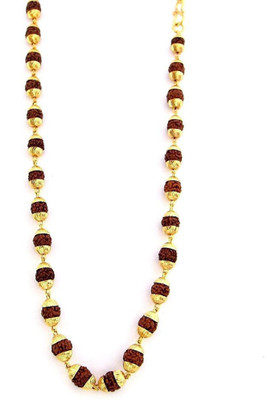 HAPPY CREATION 5 Mukhi Rudraksha/Rudraksh Mala With Gold Plated Cap - Pack of 1 Gold-plated Plated Brass Chain