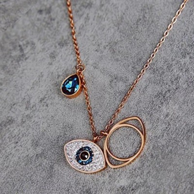 Happy Jewellery Non Tarnish 18K Gold Plated Diamond Evil Eye Charms Pendant Cubic Zirconia Gold-plated Plated Crystal, Alloy, Stainless Steel Chain