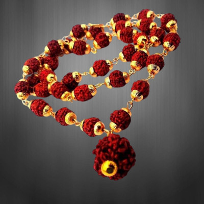 Banke Collection 32+1 Big Rudraksha Mala with Golden Cap for Unisex Beads Gold-plated Plated Brass, Alloy Chain