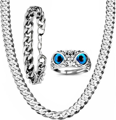 FASHIONOSA Best Fashionable Ring Owl and Bracelets Chain For Looking Well And Gorgious Silver Plated Stainless Steel Chain
