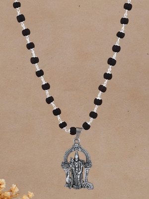 nilkanth Karungali mala with Lord murgan Locket Silver Plated Brass Necklace