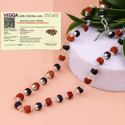 MARMORIS ECOM Original Divya Rudraksha Karungali Mala, 54 Beads Malai for Spiritual Protection Silver Plated Wood Chain