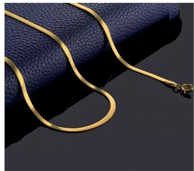 Growola Gold Plated Herringbone Flat Snake Matinee Chain Necklace Chains (3mm) Gold-plated Plated Stainless Steel Chain