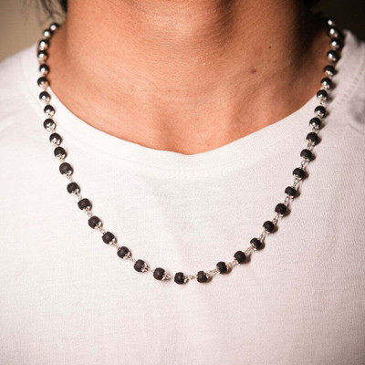PYR JEWELS Original Karungali Malai Silver Plated Mala For Men - Govt Certified 54 Beads Silver Plated Wood Chain