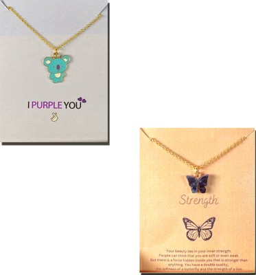 AVR JEWELS Combo Of 2 Gold Plated Pretty Black & Blue Butterfly Charm Necklace Gold-plated Plated Alloy Necklace