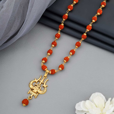 SARASWATI RUDRAS OM SHIVA LORD TRISHUL PENDENT WITH 5 MUKHI RUDRAKSHA MALA Rudraksha Chain