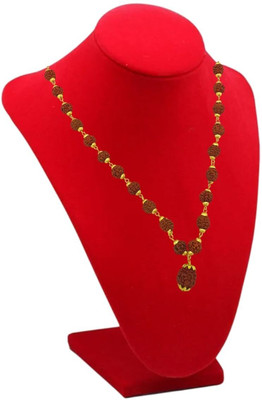 Fine Creation Most Demanded Shiv Symbol Dotted Locket Pendant With 5 Mukhi Rudraksha Mala Beads Gold-plated Plated Brass, Alloy Chain