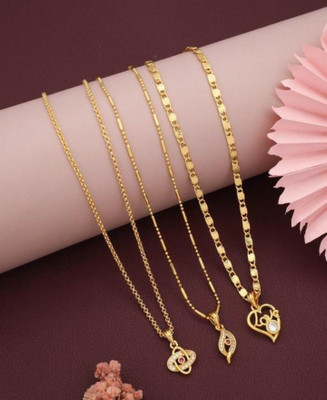Princy Enterprise Fancy Chain Pendant Combo set of 3 pic Micro Gold plating Daily wear for women Gold-plated Plated Brass Chain Set