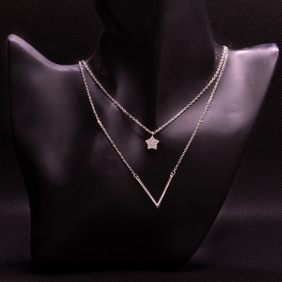 The Silvern Star Multi-Layer Necklace Sterling Silver Necklace