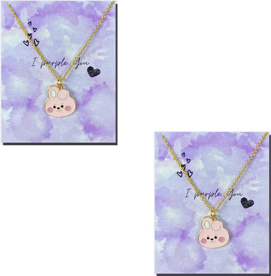 AVR JEWELS Combo Of 2 Gold Plated Pretty Pink Butterfly Charm Necklace Gold-plated Plated Alloy Chain Set