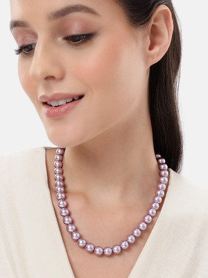 Orangenysha Gold Plated Premium Quality Purple Color Pearls Beaded Sinle Line Necklace Mala Pearl Rhodium Plated Mother of Pearl Necklace