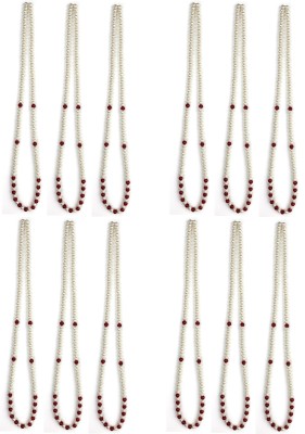 Pihu Creation 12 mala Single Layered Gold Plated Moti Mala Groom Necklace for Men Red Color Pearl Brass Plated Brass Chain