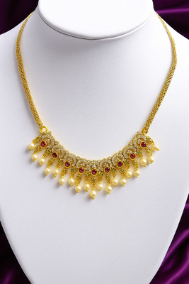 Pamadhya American Diamond Women Necklace Set Gold-plated Plated Brass, Copper Necklace