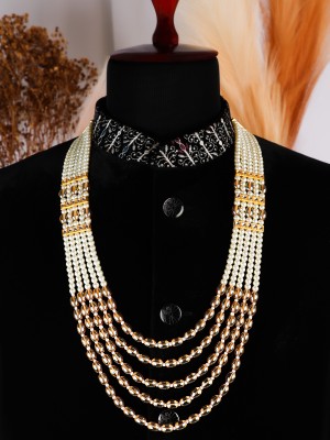 Pihu Creation Five Layered Gold plated For Sherwani in Indian Marriage Dulhe ki mala Pearl Brass Plated Brass Chain