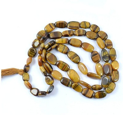 CRYSTU Natural Tiger Eye Oval Beads Mala Neckalce for Unisex Beads, Tiger's Eye Crystal Chain