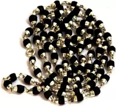 SOTNIX Black Tulsi Mala with Silver Cap Black Silver Plated Brass Chain