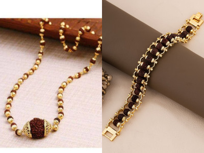 Harsha Creation Panchmukhi Big cap Rudraksh Mala With breclet Gold-plated Plated Brass Chain
