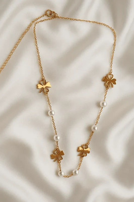 cieloria Golden Grace Clover & Pearl Necklace Gold-plated Plated Stainless Steel Chain
