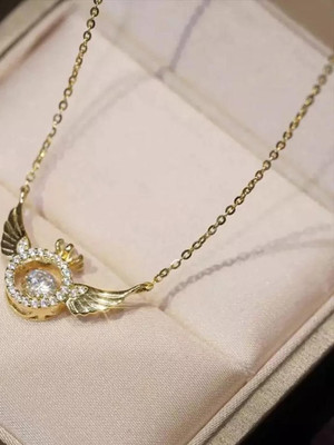 Dressberry Angel Wings Golden Ring Shape Crystal Pendant Necklace For Women And Girls Gold-plated Plated Alloy Necklace