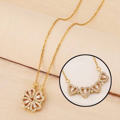 zayraa Multi Wearing 4 Heart Magnetic Rose Gold Necklace Pendant Heart Toggle Diamond Alloy Necklace